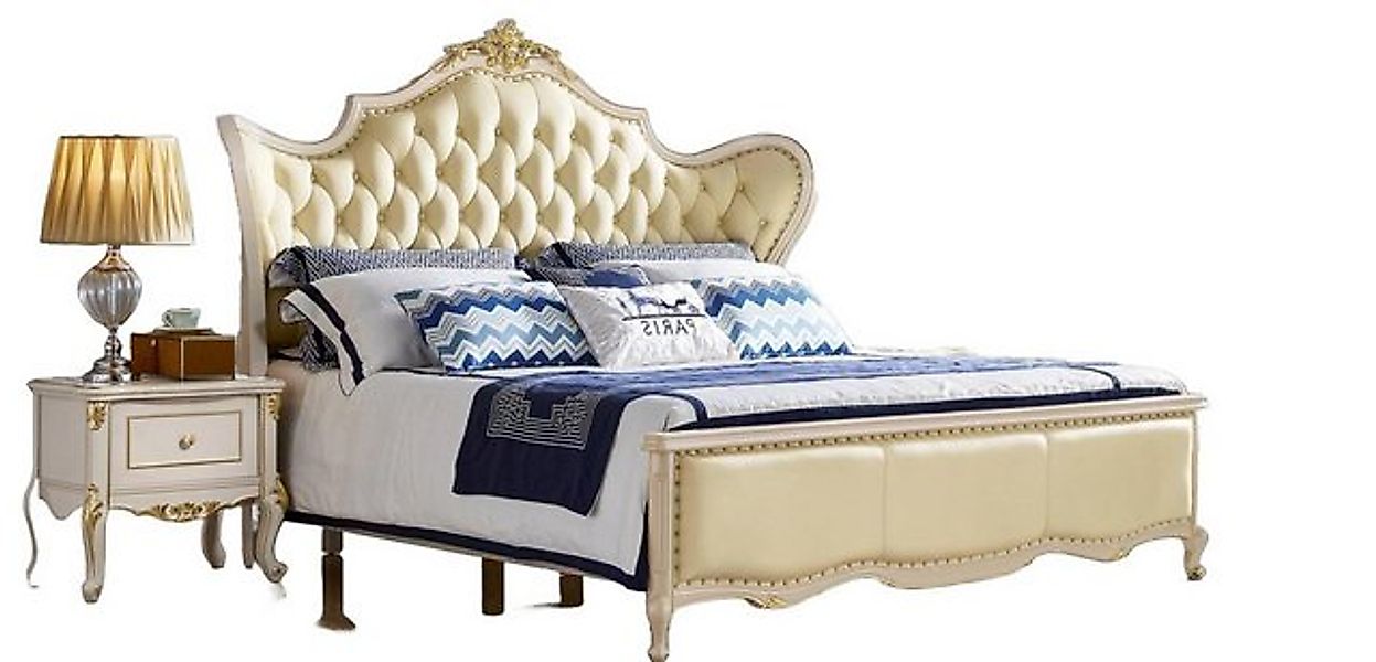 JVmoebel Bett Schlafzimmer Echtholz Barock Rokoko Betten Beige, Made in Eur günstig online kaufen