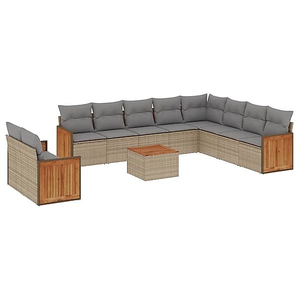 vidaXL 11-Tlg Garten-Sofagarnitur mit Kissen Beige Poly Rattan 3227802 günstig online kaufen