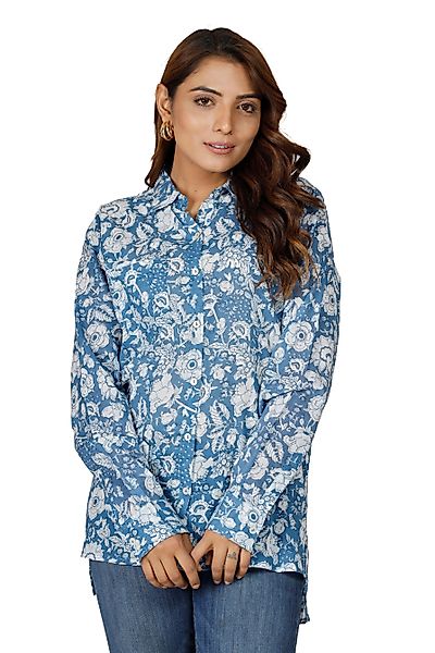 Guru-Shop Longbluse Handbedrucktes Boho Langarmhemd, luftiges.. günstig online kaufen