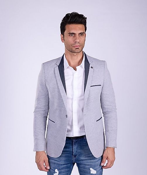 Denim Distriqt Jerseysakko Jersey Sakko mit Jeanskragen Grau Gr. 56 entspri günstig online kaufen