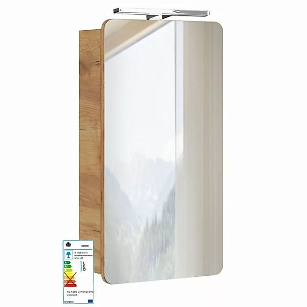 Lomadox Spiegelschrank LUTON-56 40 cm mit LED-Beleuchtung Wotan Eiche Nb.Nb günstig online kaufen