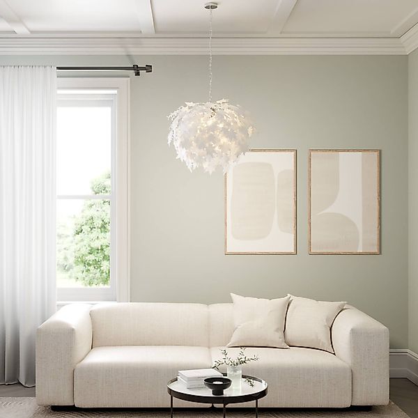 Lindby Pendelleuchte Maple, Ø 70 cm, chrom, weiß, Textil günstig online kaufen
