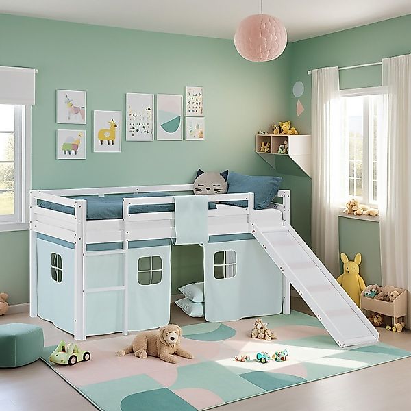 Homestyle4u Hochbett 90x200 Stockbett Vorhang Kinderbett günstig online kaufen