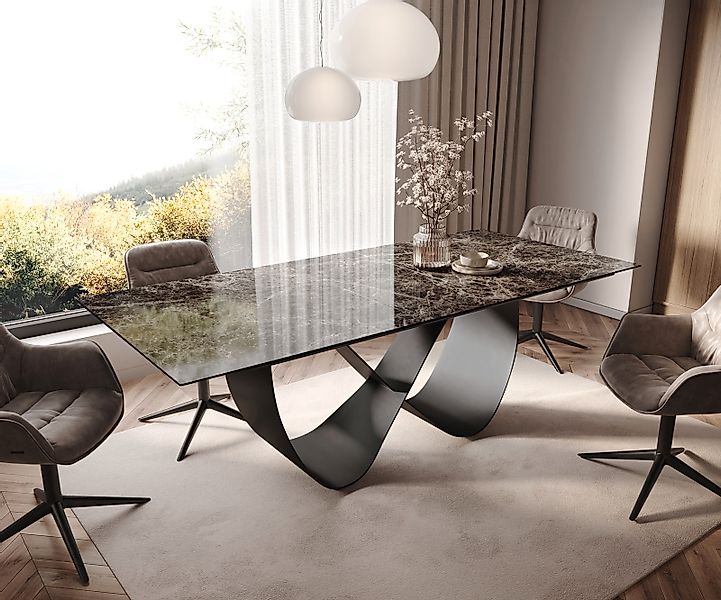 Esstisch Edge 180-220x100 Keramik Laminam® Emperador Extra Lucidato Dunkelb günstig online kaufen