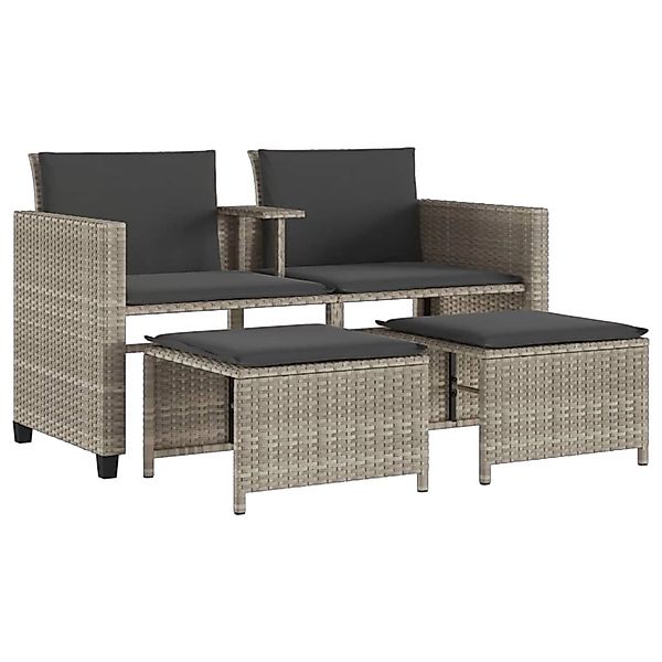 vidaXL Gartensofa 2-Sitzer mit Tisch und Hockern Hellgrau Poly Rattan 36842 günstig online kaufen