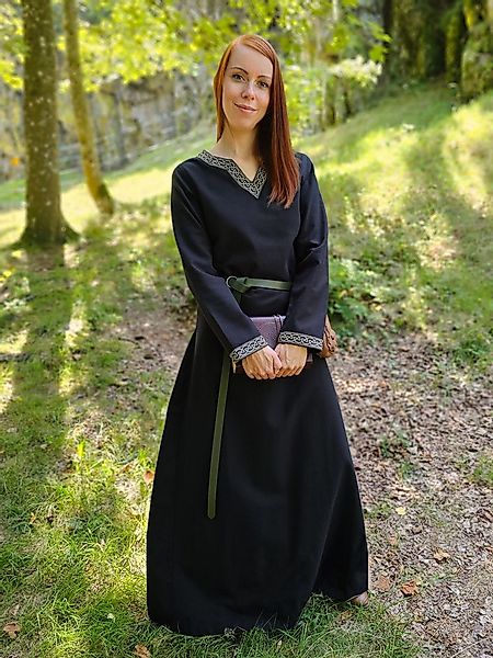 Vehi Mercatus Burgfräulein-Kostüm Mittelalter Kleid langarm Schwarz, mit Bo günstig online kaufen