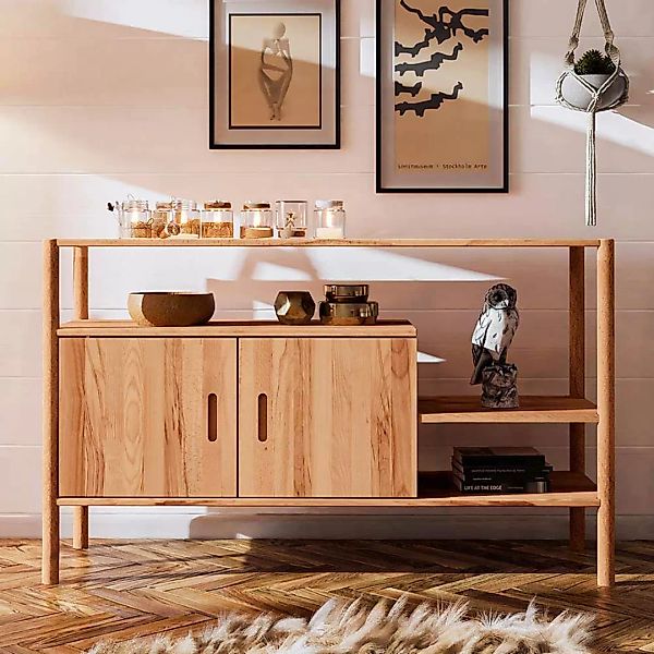 Buchregal mit Türen aus Wildbuche Massivholz modernem Design günstig online kaufen