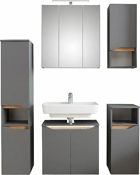 Saphir Badmöbel-Set "Quickset 5-teilig, Waschbeckenunterschrank mit LED-Spi günstig online kaufen