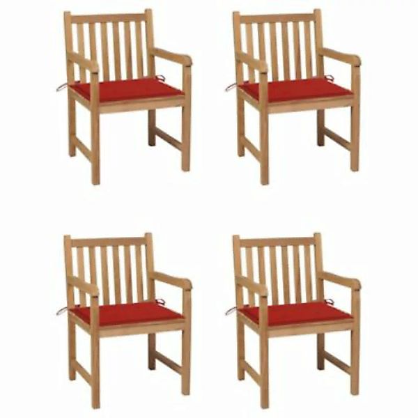vidaXL Gartenstühle 4 Stk. mit Roten Kissen Massivholz Teak Gartenstuhl rot günstig online kaufen