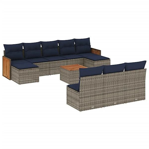 vidaXL 11-Tlg Gartensofa-Set mit Kissen Grau Polyrattan 3228077 günstig online kaufen