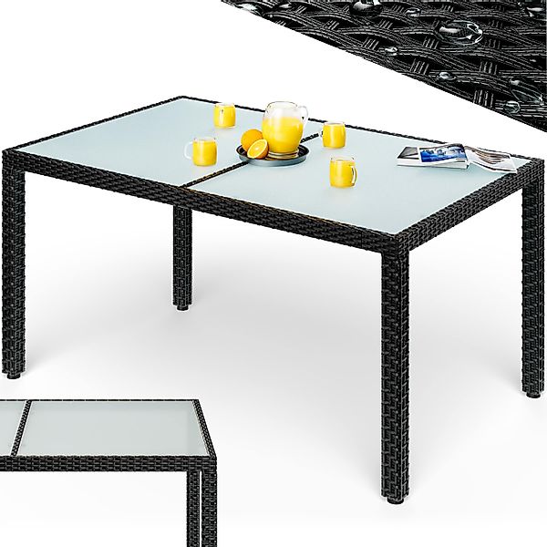 Polyrattan Gartentisch Schwarz 150x90x75cm Glas günstig online kaufen
