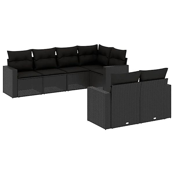 vidaXL 7-Tlg Garten-Sofagarnitur mit Kissen Schwarz Poly Rattan 3251542 günstig online kaufen