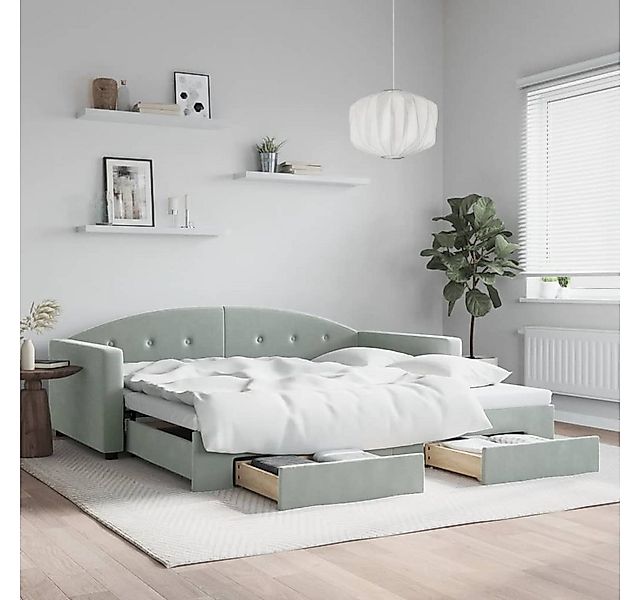 vidaXL Bett, Tagesbett Ausziehbar mit Schubladen Hellgrau 100x200 cm Samt günstig online kaufen