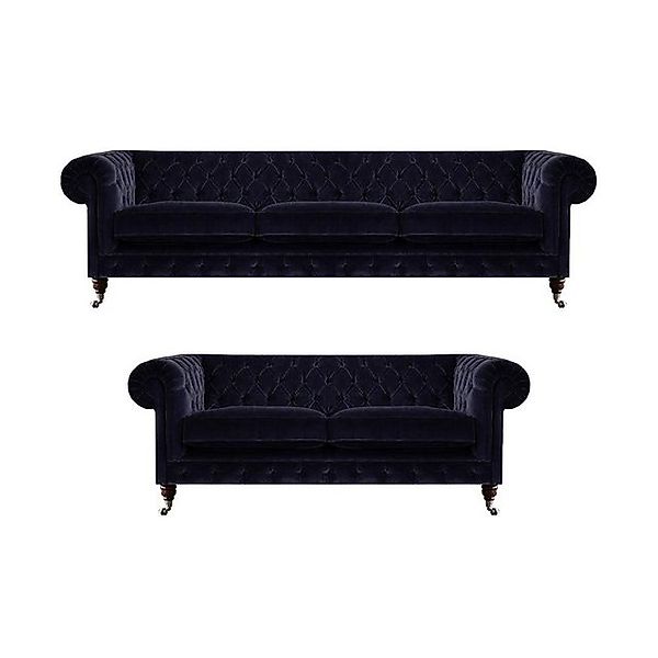 JVmoebel Sofa Schicke Dunkelblaue Chesterfield Garnitur Couchgarnitur 2x Ed günstig online kaufen