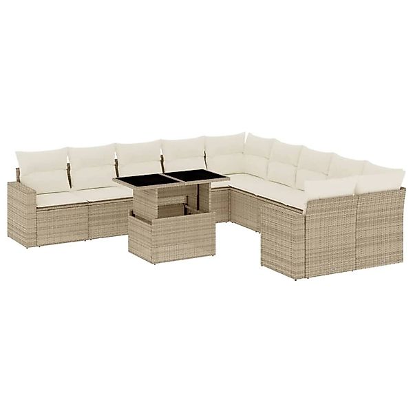 vidaXL 11-Tlg Garten-Sofagarnitur mit Kissen Beige Poly Rattan 3267538 günstig online kaufen
