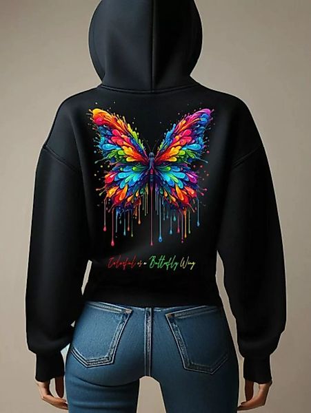 RMK Kapuzenpullover Damen Pullover Oversized Sweatshirts Schmetterling Butt günstig online kaufen