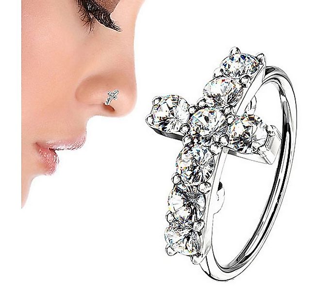 Taffstyle Nasenpiercing Piercing Biegbar Kreuz mit Kristall, filigrane Zirk günstig online kaufen