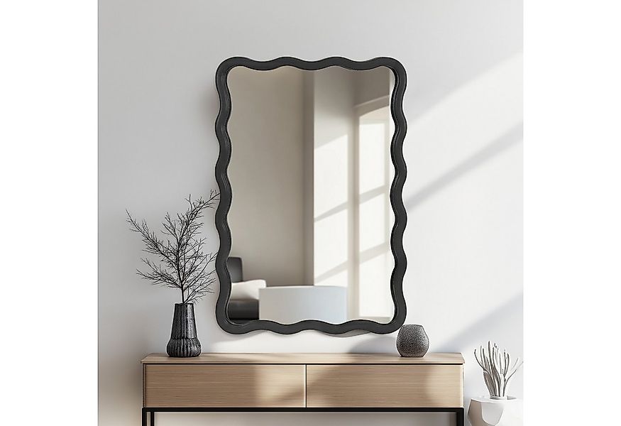 G-LEAF Spiegel Unregelmäßiger Rechteckiger Wandspiegel, Hölzerner Wellen-Wa günstig online kaufen