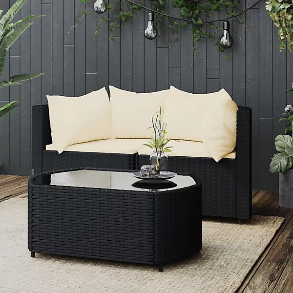 Vidaxl 3-tlg. Garten-lounge-set Mit Kissen Schwarz Poly Rattan günstig online kaufen