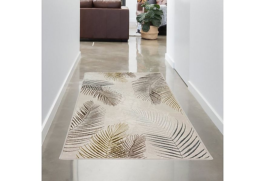 Carpetia Teppich Moderner Designerteppich mit Palmenzweigen creme gold, rec günstig online kaufen