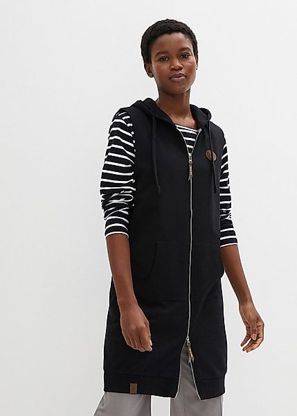 bonprix Sweatweste lange Weste mit Kapuze, Baumwoll-Mischung, 2-Wege-Zipper günstig online kaufen