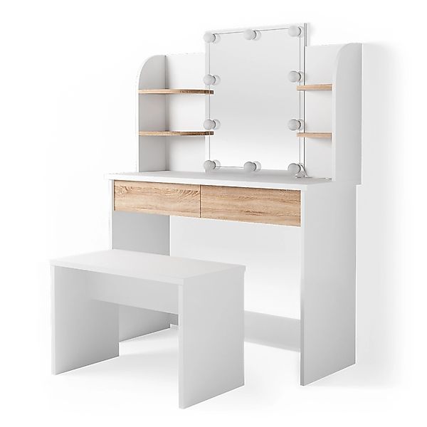 Vicco Schminktisch Charlotte Weiß/Sonoma/Sonoma 108 cm mit LED Beleuchtung günstig online kaufen