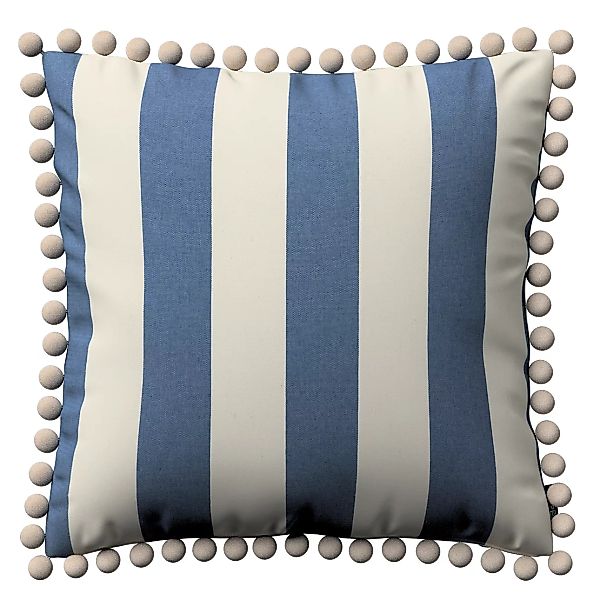 Kissenhülle Wera mit Bommeln, blau-weiß, 45 x 45 cm, Quadro (143-90) günstig online kaufen