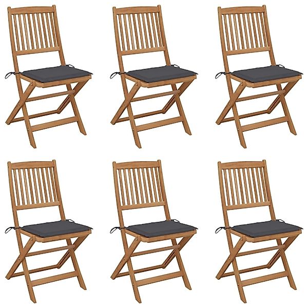 vidaXL Klappbare Gartenstühle 6 Stk. Anthrazit mit Kissen Massivholz Akazie günstig online kaufen