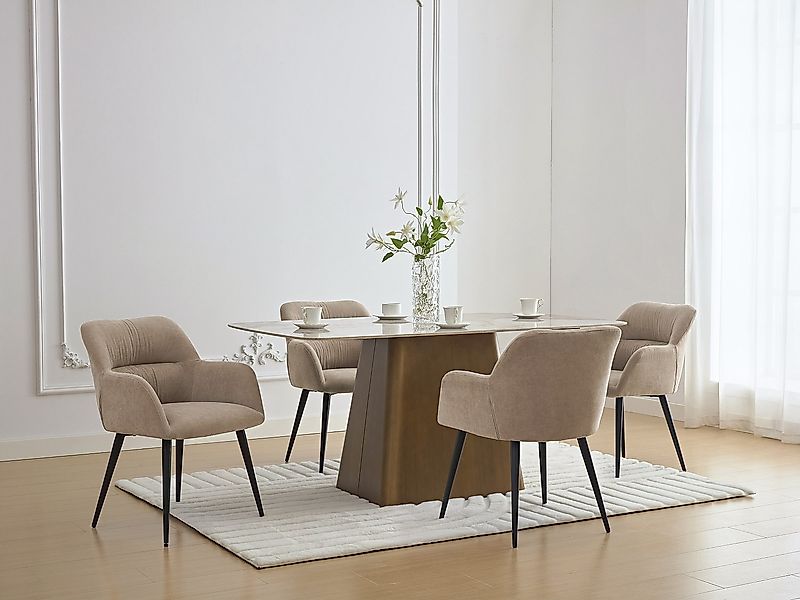 Stuhl mit Armlehnen 2er-Set - Stoff & schwarzes Metall - Beige - HEKA günstig online kaufen