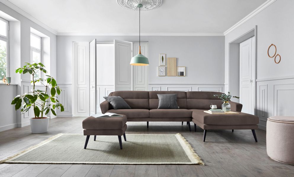 andas Ecksofa "Bille L-Form" mit Naht im Rückenkissen und Beinen aus Eichen günstig online kaufen