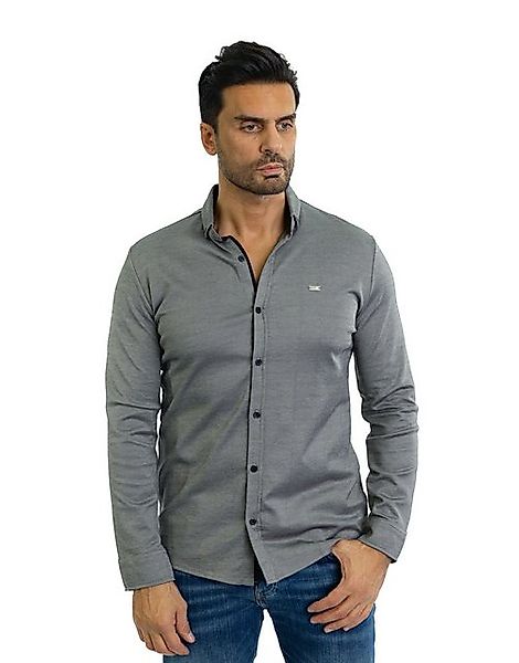 Denim Distriqt Langarmhemd Feines Herren Jersey Hemd mit Stretchanteil Grau günstig online kaufen