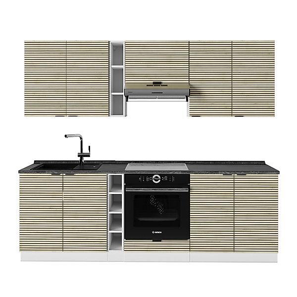 Vicco Fame-Line Küchenzeile Eiche Paneel/Weiß 235 cm AP Anthrazit ohne E-Ge günstig online kaufen