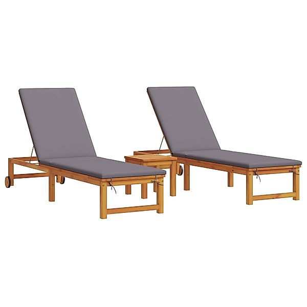 vidaXL Sonnenliegen 2 Stk mit Tisch und Kissen Massivholz Akazie 3333835 günstig online kaufen