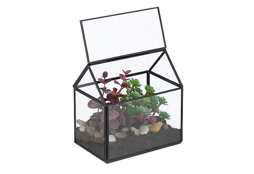 relaxdays Gewächshaus Pflanzenterrarium aus Glas Hausform, 1-St., schwarz günstig online kaufen