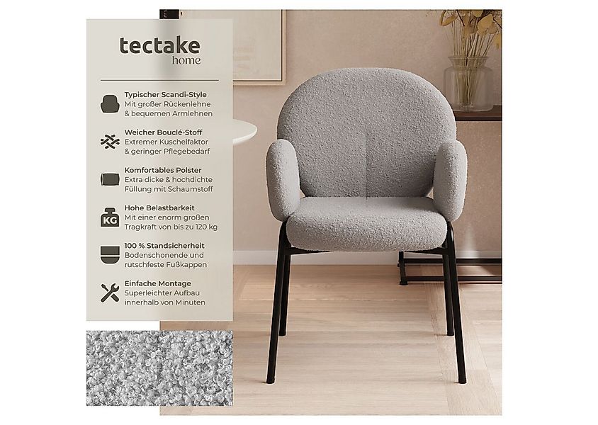 tectake Esszimmerstuhl Stuhl Scandi gepolstert, Bouclé-Stoff (Set, 6 St), E günstig online kaufen