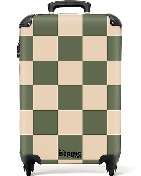 NoBoringSuitcases.com© Hartschalen-Trolley Grün mit beigem Schachbrettmuste günstig online kaufen