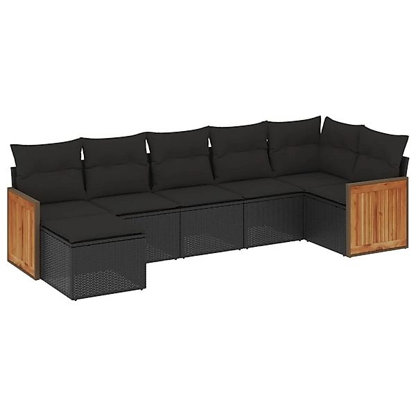 vidaXL 7-Tlg Garten-Sofagarnitur mit Kissen Schwarz Poly Rattan 3227868 günstig online kaufen