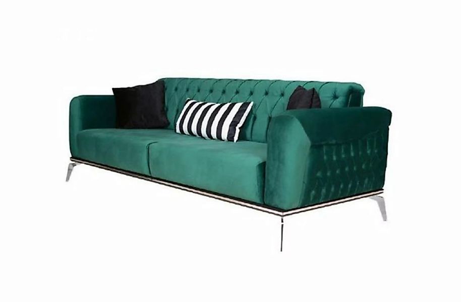 JVmoebel 3-Sitzer Designer Sofa 3-Sitzer Grün Chesterfield Stoffsofa Polste günstig online kaufen