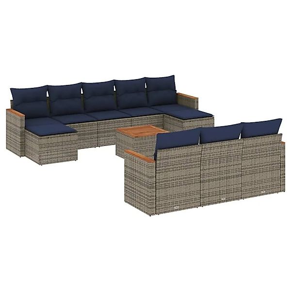 vidaXL 11-Tlg Gartensofa-Set mit Kissen Grau Polyrattan 3226425 günstig online kaufen