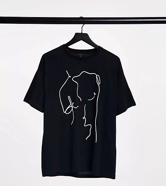 New Look – Oversize-T-Shirt in Schwarz mit Körperskizze günstig online kaufen