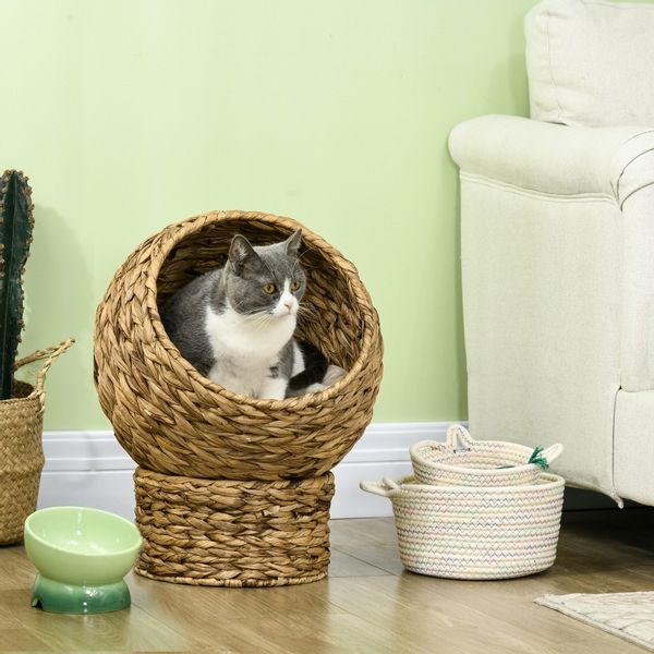 PawHut Tierhaus Katzenbett, mit Kissen, Wasserhyazinthe, günstig online kaufen
