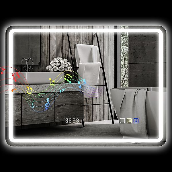 HOMCOM Badezimmerspiegel mit LED-Licht 80x60 cm Wandspiegel mit Bluetooth 3 günstig online kaufen
