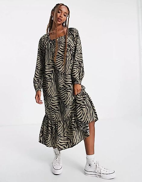 Vero Moda – Midaxi-Kleid mit Puffärmeln und Animalprint-Mehrfarbig günstig online kaufen