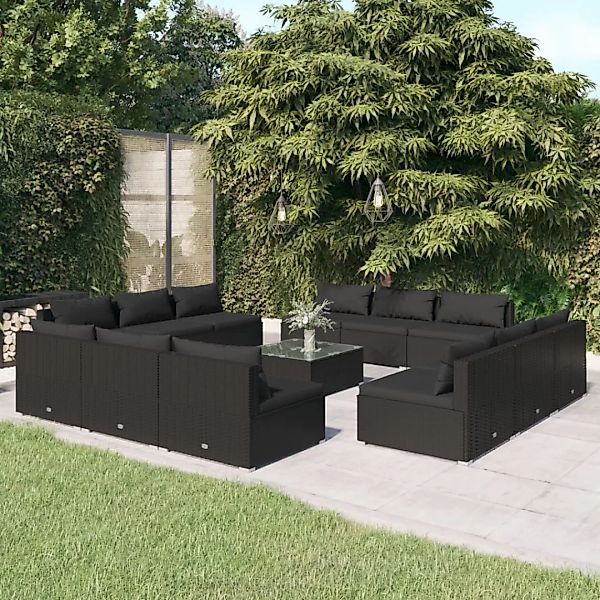 Vidaxl 13-tlg. Garten-lounge-set Mit Kissen Poly Rattan Schwarz günstig online kaufen