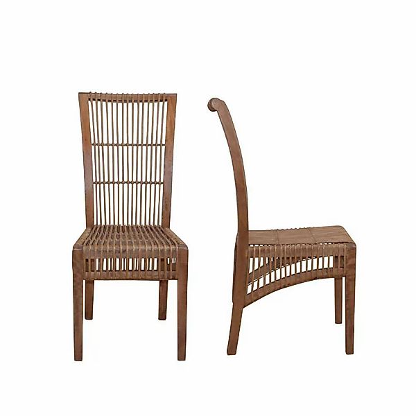 Esszimmerstuhl aus Rattan und Mangobaum Massivholz (2er Set) günstig online kaufen