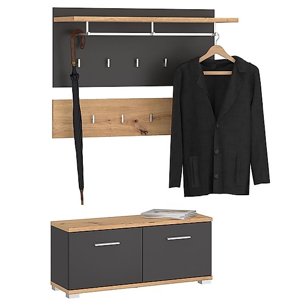 CARO-Möbel Wandgarderobe BILBAO, Garderobenset Flurgarderobe Sitzbank günstig online kaufen