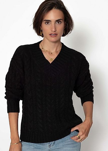 SASSYCLASSY Strickpullover Zopfstrickpullover mit V-Ausschnitt für Damen We günstig online kaufen