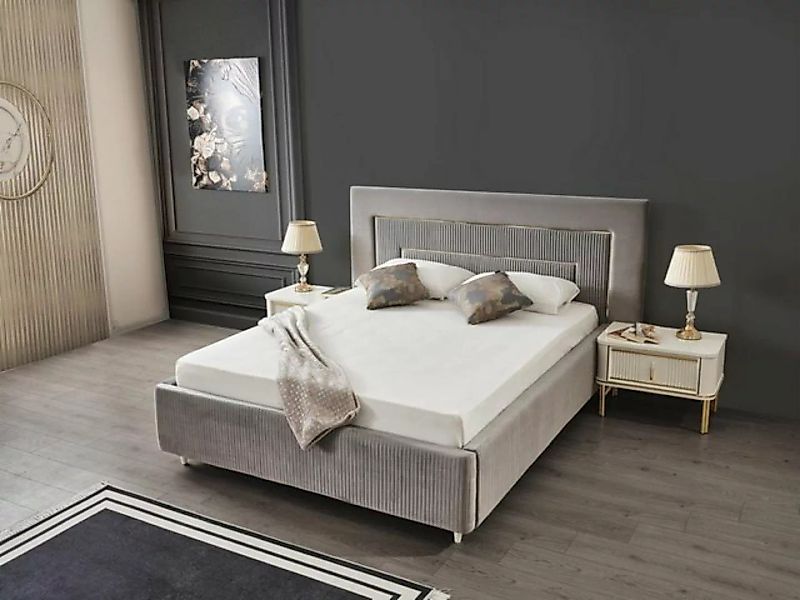JVmoebel Bett Taupes Polsterbett Luxus Schlafzimmer Design Betten Textil Ho günstig online kaufen