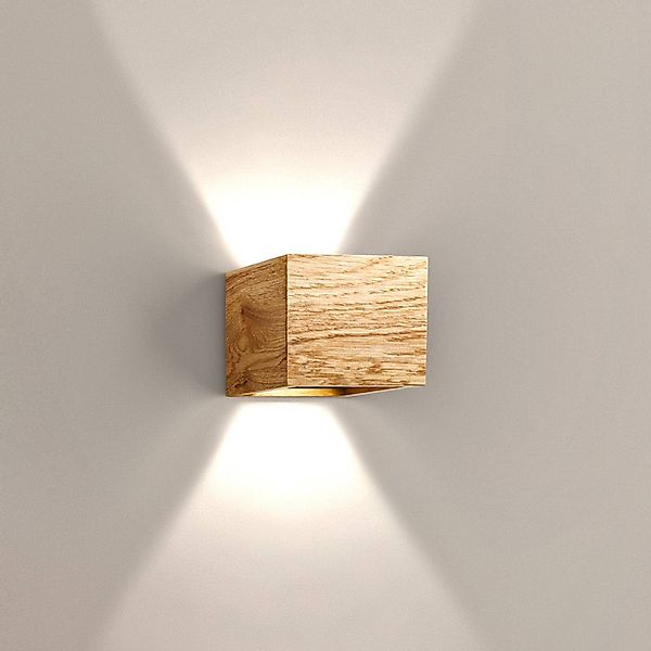LED-Wandlampe Shine-Wood, Breite 13 cm, Eiche/schwarz, Holz günstig online kaufen