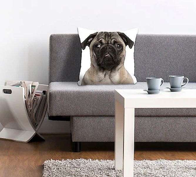 queence Dekokissen »Mops«, Kissenhülle,Mops,Weiß,Niedlich,Haustier,Hund,Lus günstig online kaufen